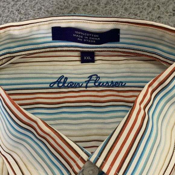 Alan Flusser Shirt Mens 2XL Button Up Multicolor Dress Casual Cotton Pocket XXL - Picture 2 of 10
